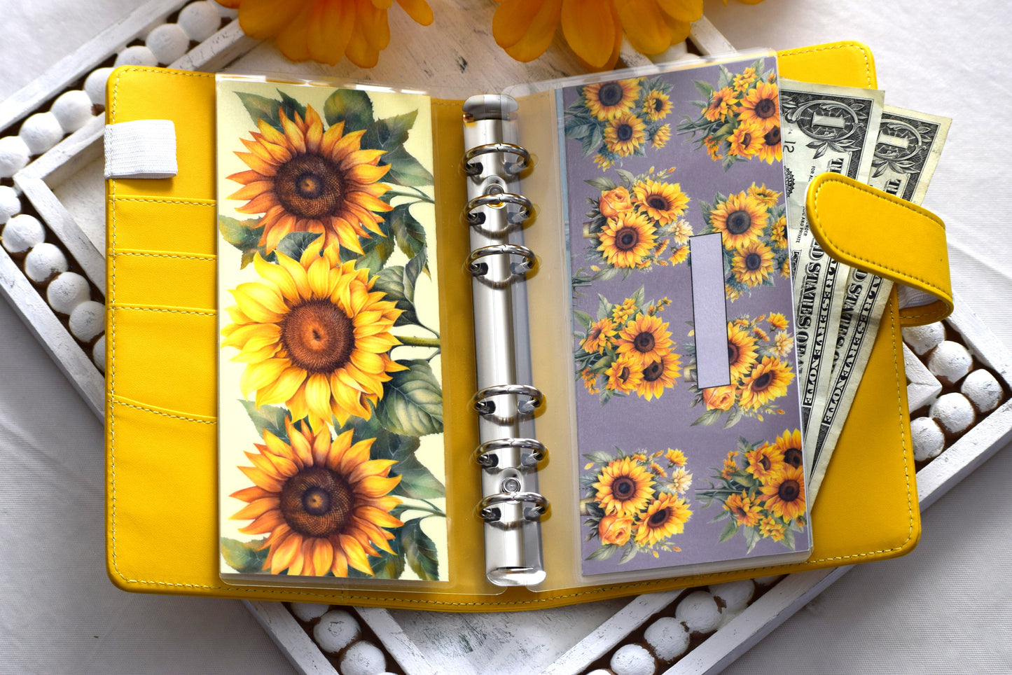A6 Laminated Cash Envelopes, Cash Binder Envelope, Sunflowers Theme