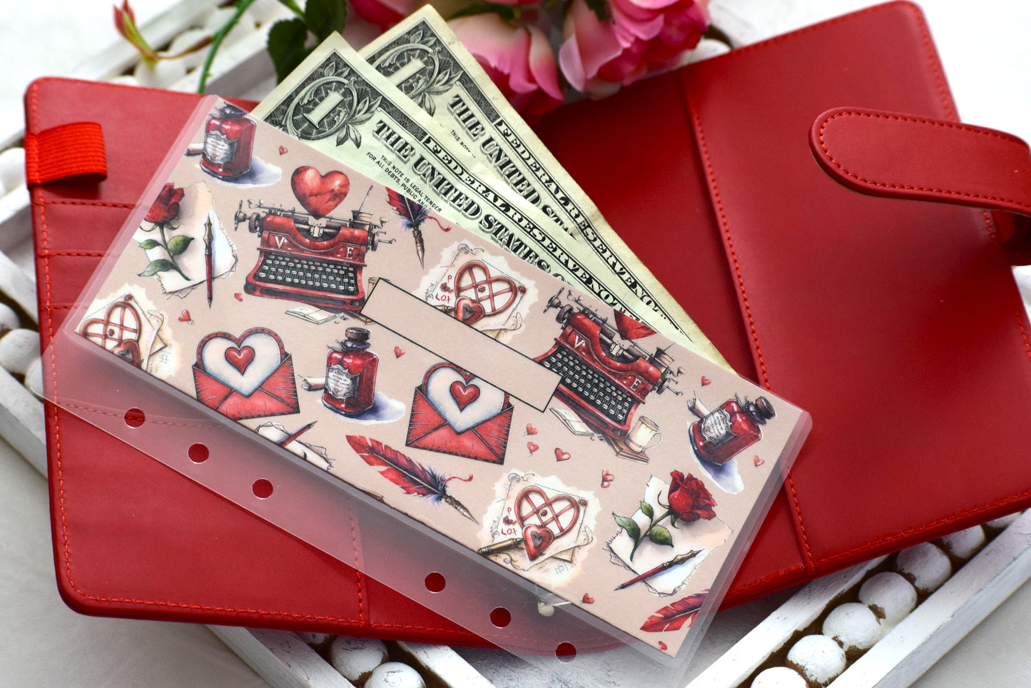 A6 Laminated Cash Envelopes, Cash Binder Envelope, Traveling Love Letter Theme