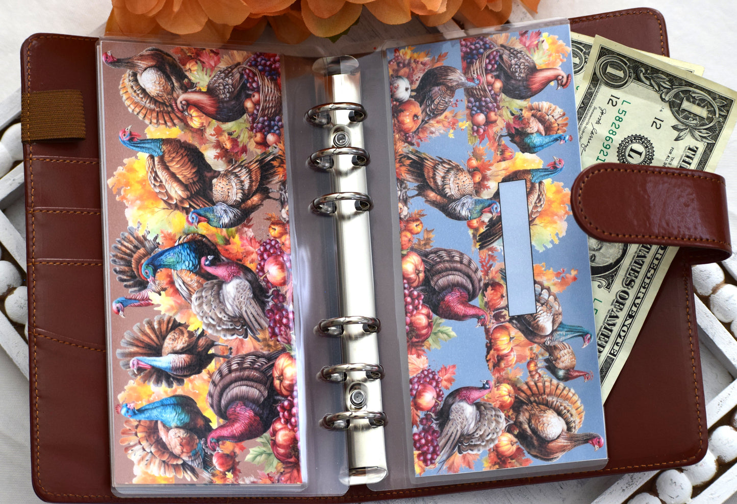 A6 Laminated Cash Envelopes, Cash Binder Envelope, Turkeys! Theme