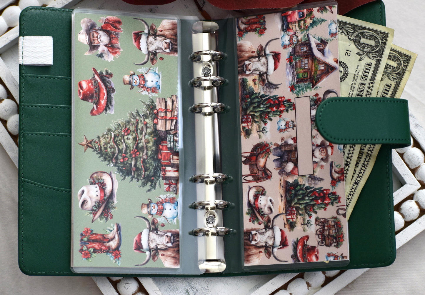 A6 Laminated Cash Envelopes, Cash Binder Envelope, Western Christmas Theme
