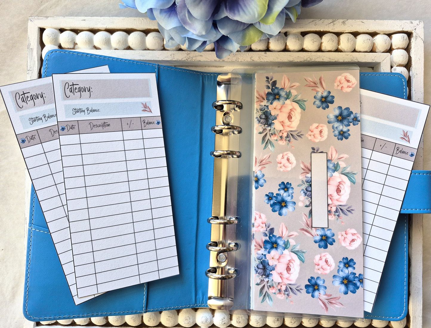 Cash Envelope Tracker Inserts | A6 Envelope Trackers | Cash Envelope Budget System |Blue Flower Theme