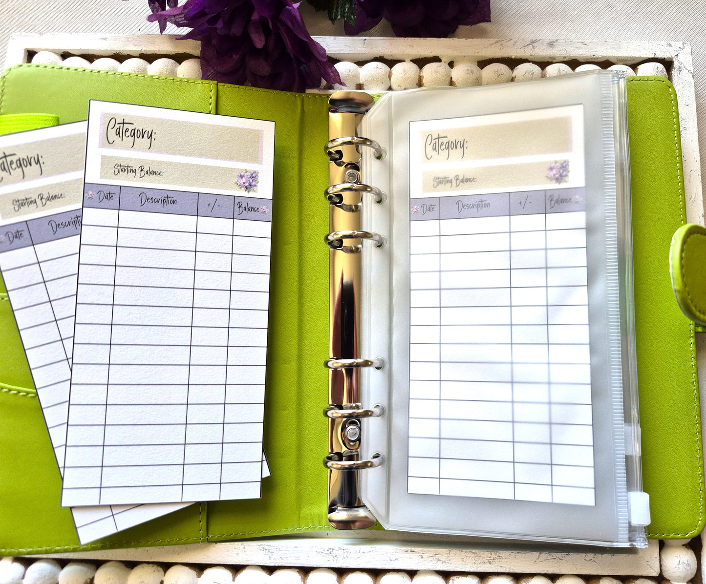 Cash Envelope Tracker Inserts | A6 Envelope Trackers | Cash Envelope Budget System | Purple Blooms Theme