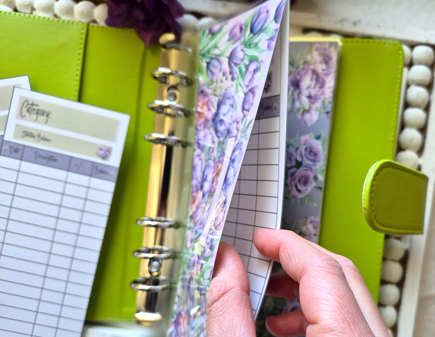 Cash Envelope Tracker Inserts | A6 Envelope Trackers | Cash Envelope Budget System | Purple Blooms Theme