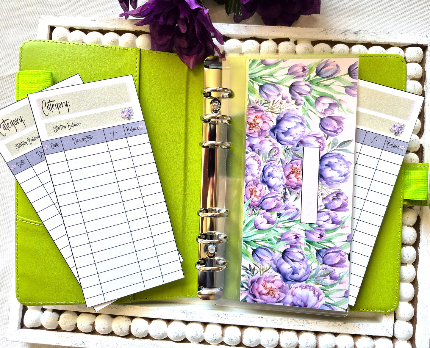 Cash Envelope Tracker Inserts | A6 Envelope Trackers | Cash Envelope Budget System | Purple Blooms Theme