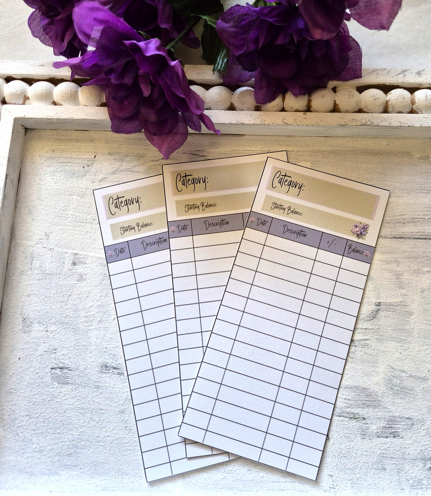 Cash Envelope Tracker Inserts | A6 Envelope Trackers | Cash Envelope Budget System | Purple Blooms Theme