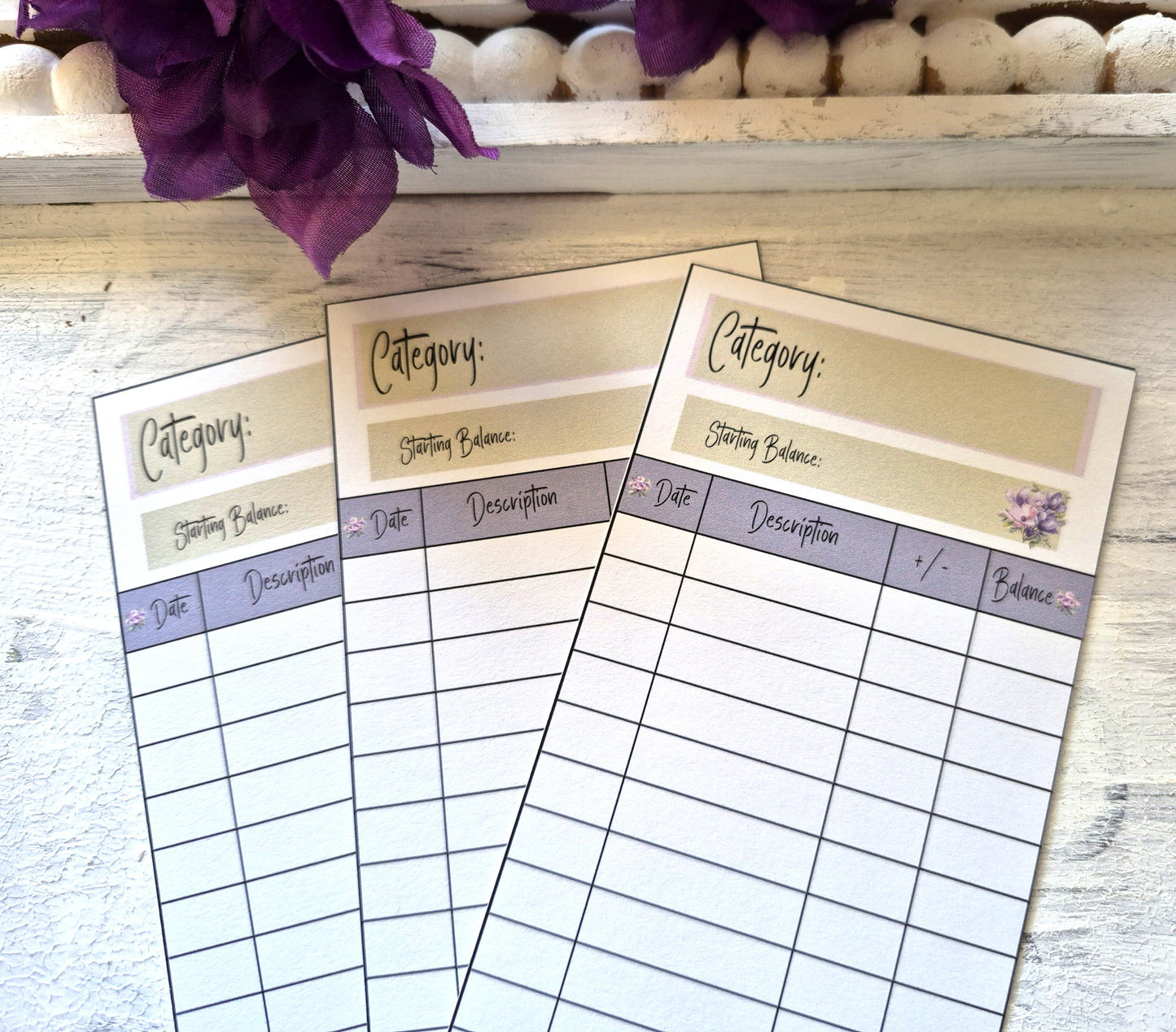 Cash Envelope Tracker Inserts | A6 Envelope Trackers | Cash Envelope Budget System | Purple Blooms Theme