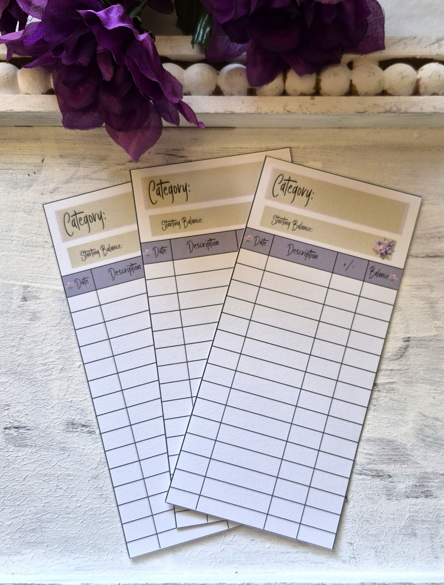 Cash Envelope Tracker Inserts | A6 Envelope Trackers | Cash Envelope Budget System | Purple Blooms Theme
