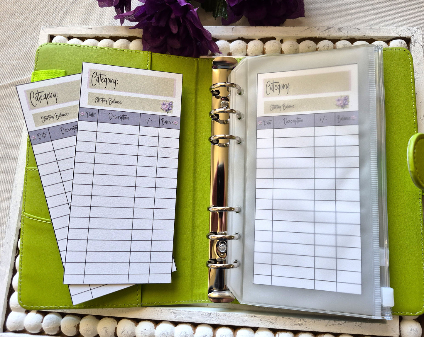 Cash Envelope Tracker Inserts | A6 Envelope Trackers | Cash Envelope Budget System | Purple Blooms Theme