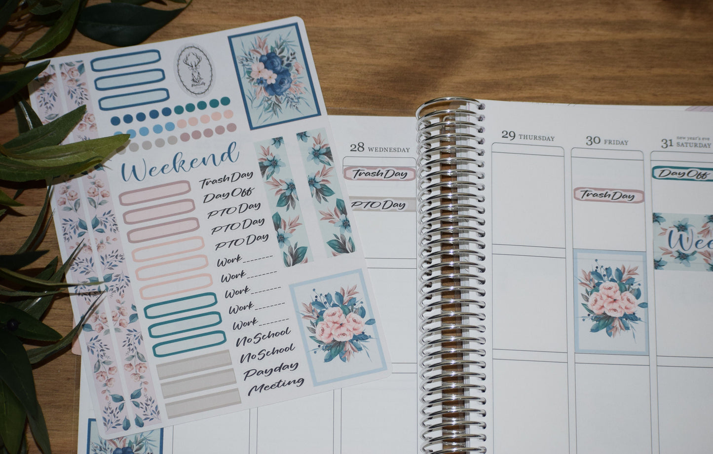 Weekly Planner Sticker Kit, #2 Blue Flowers