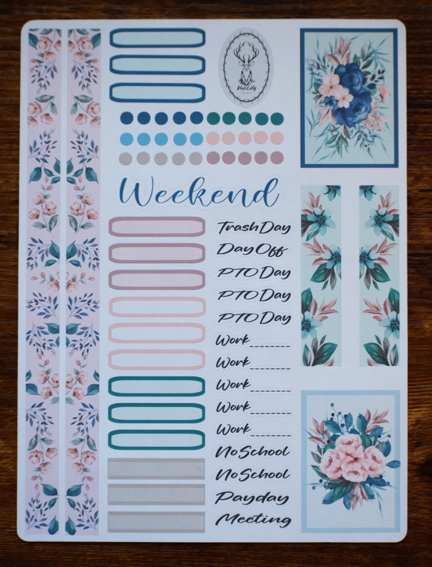 Weekly Planner Sticker Kit, #2 Blue Flowers
