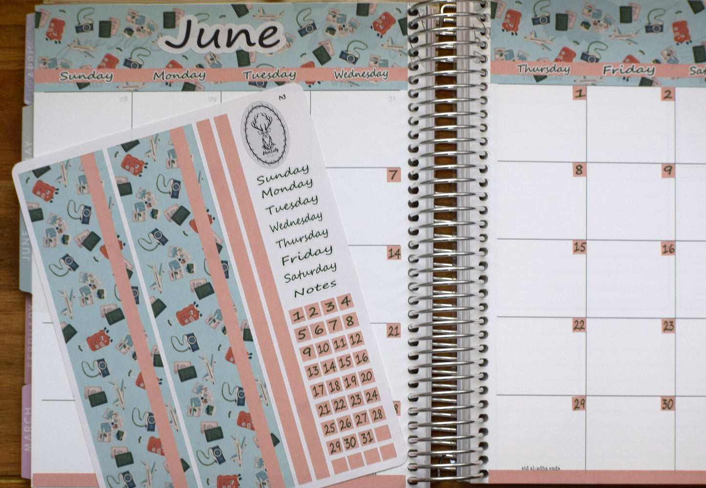 Monthly Header Planner Sticker Sheet for Erin Condren| TBM Live Rich Planners Travel Theme