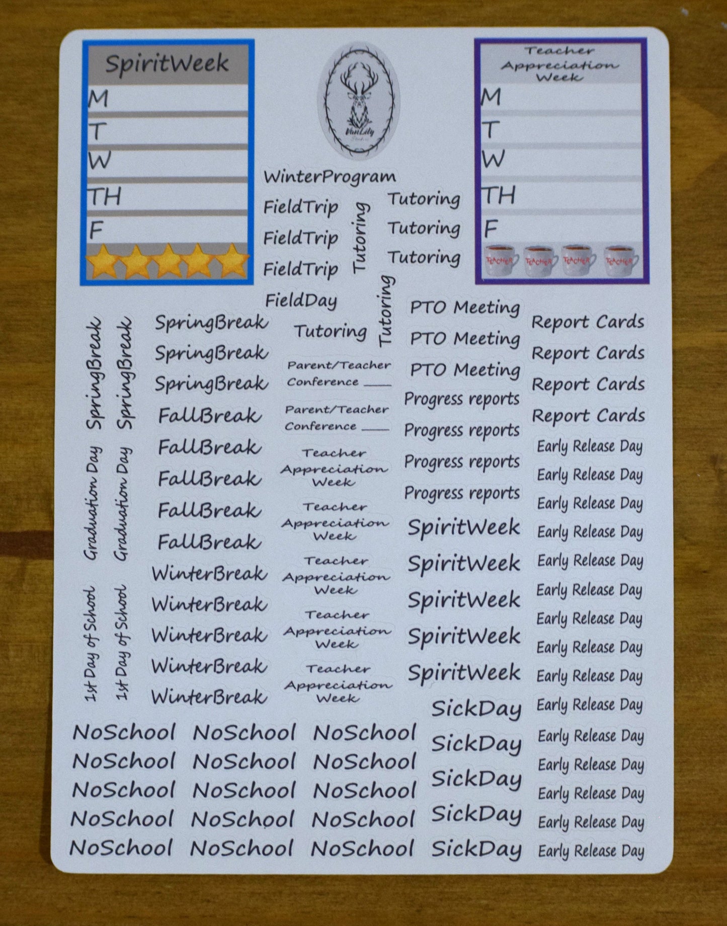School Script Planner Sticker Sheet