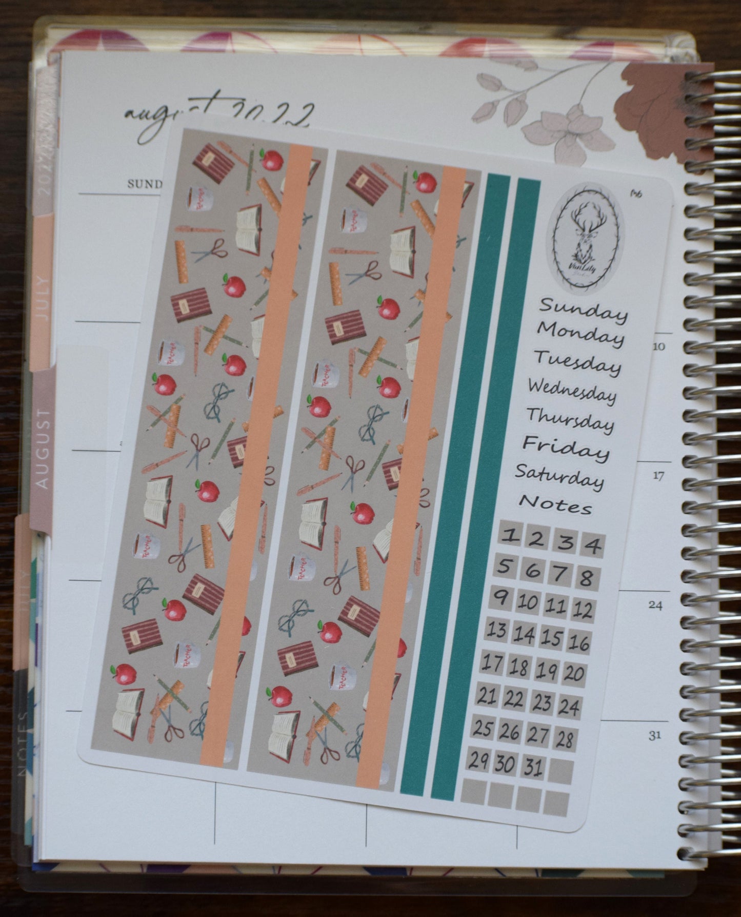 Monthly Header Sticker Sheet for Erin Condren /TBM Live Rich Planners, Back to School