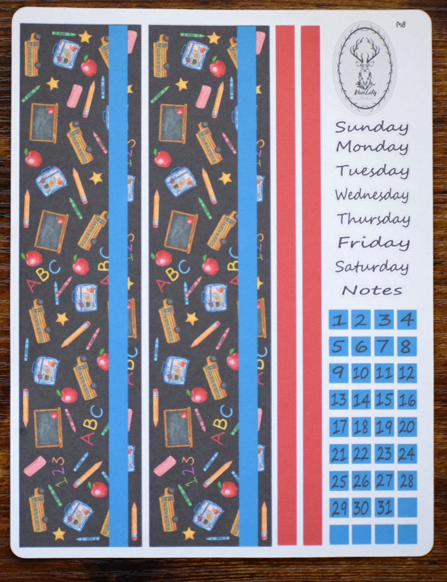 Monthly Header Sticker Sheet for Erin Condren /TBM Live Rich Planners, Back to School