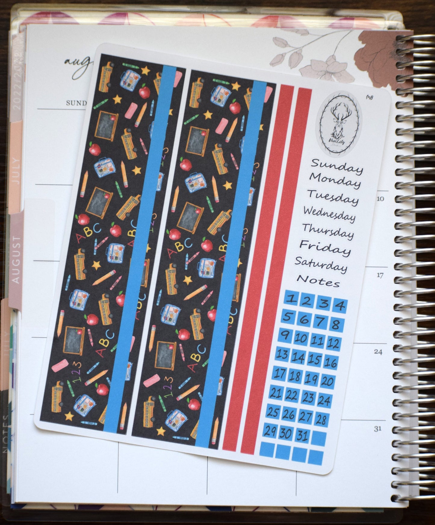 Monthly Header Sticker Sheet for Erin Condren /TBM Live Rich Planners, Back to School
