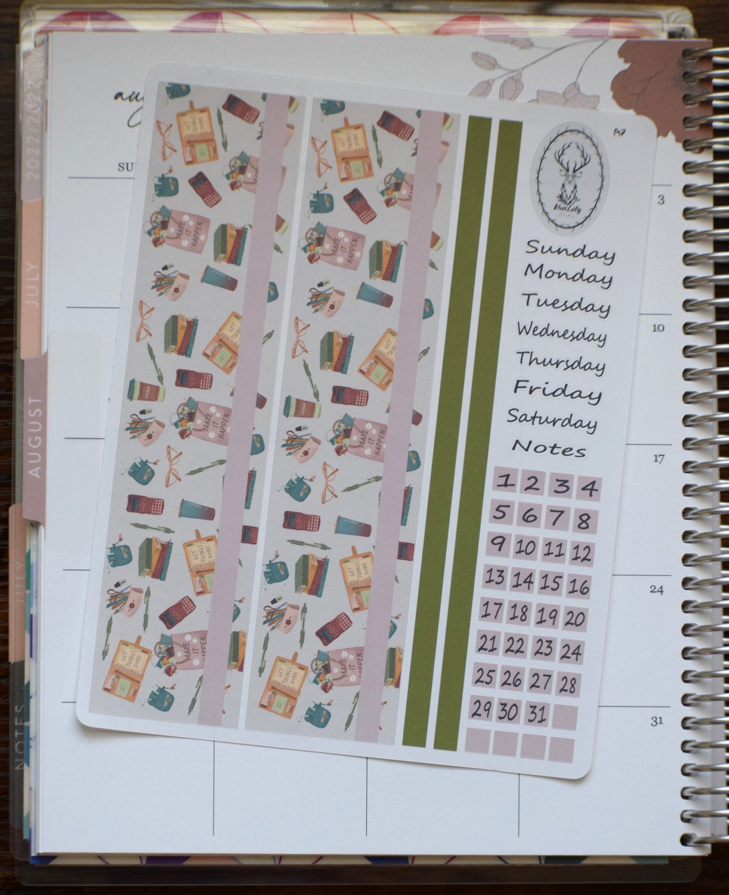 Monthly Header Sticker Sheet for Erin Condren /TBM Live Rich Planners, Back to School