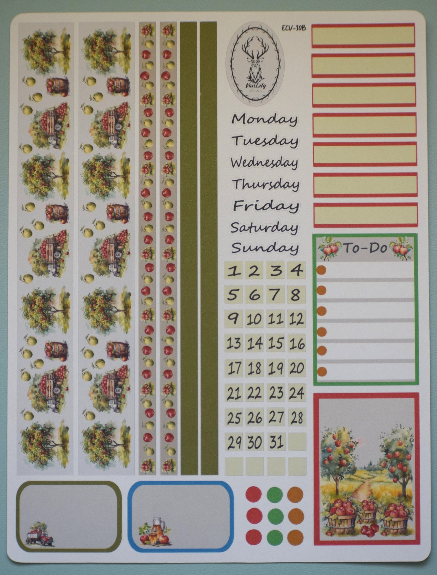 Weekly Planner Sticker Kit #11, Apple Picking Theme
