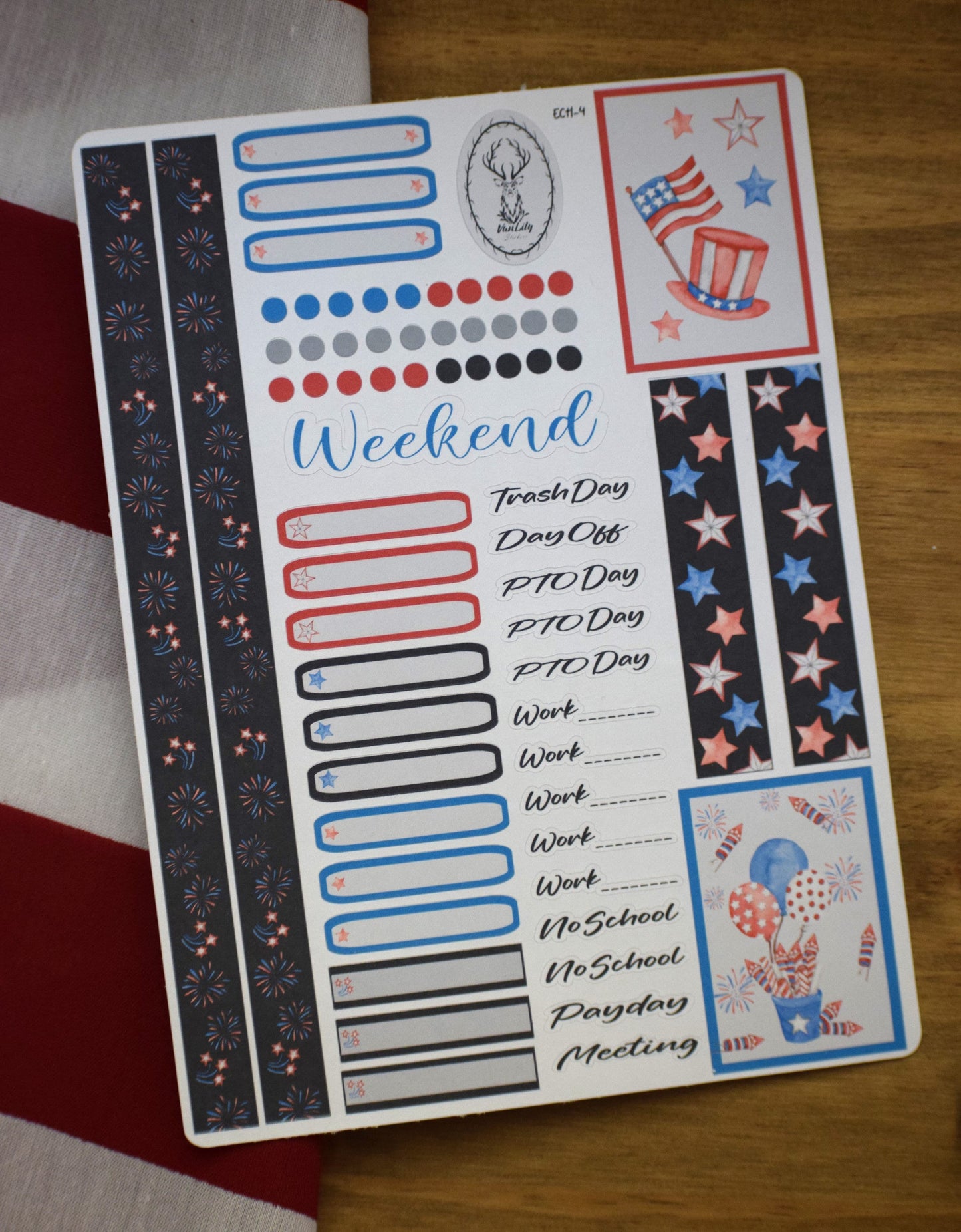 Weekly Planner Sticker Kit, #4 Red White and Blue