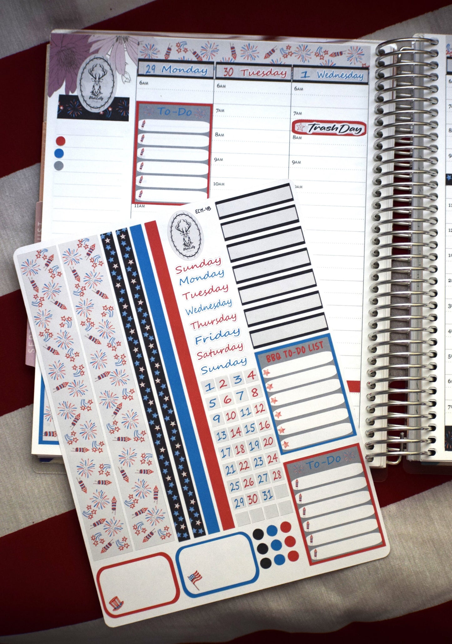 Weekly Planner Sticker Kit, #4 Red White and Blue