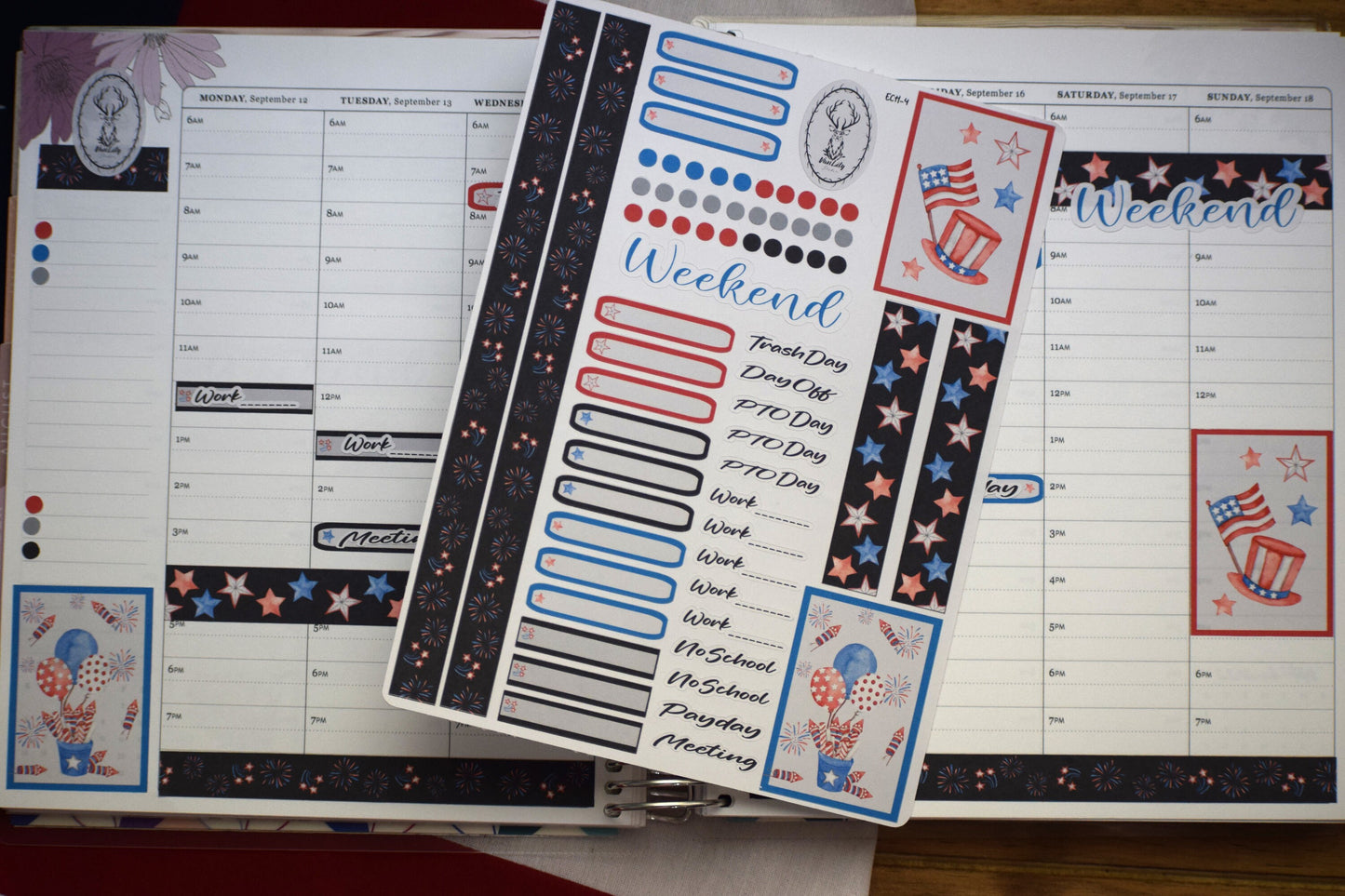Weekly Planner Sticker Kit, #4 Red White and Blue