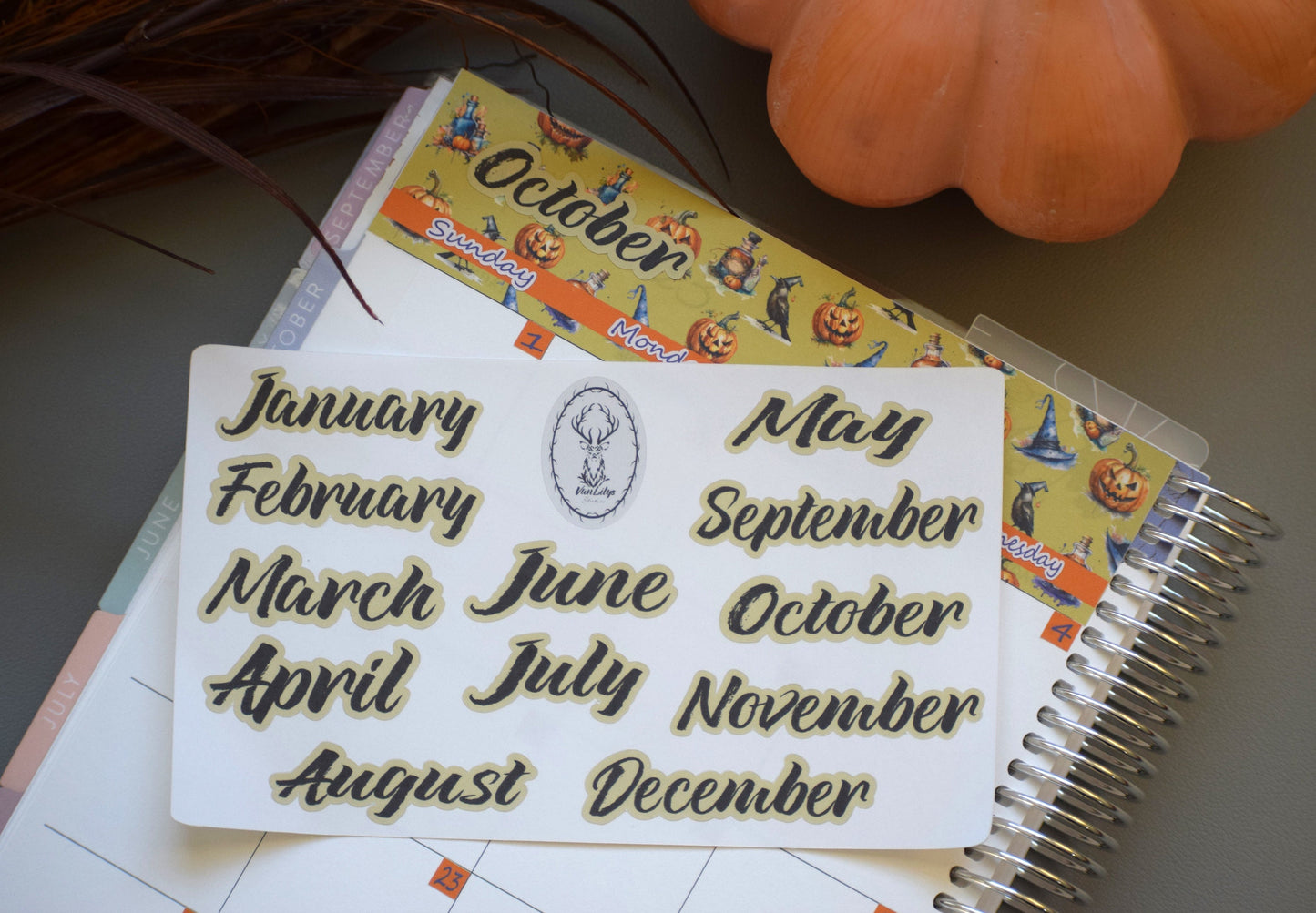 Month Script Stickers for planners