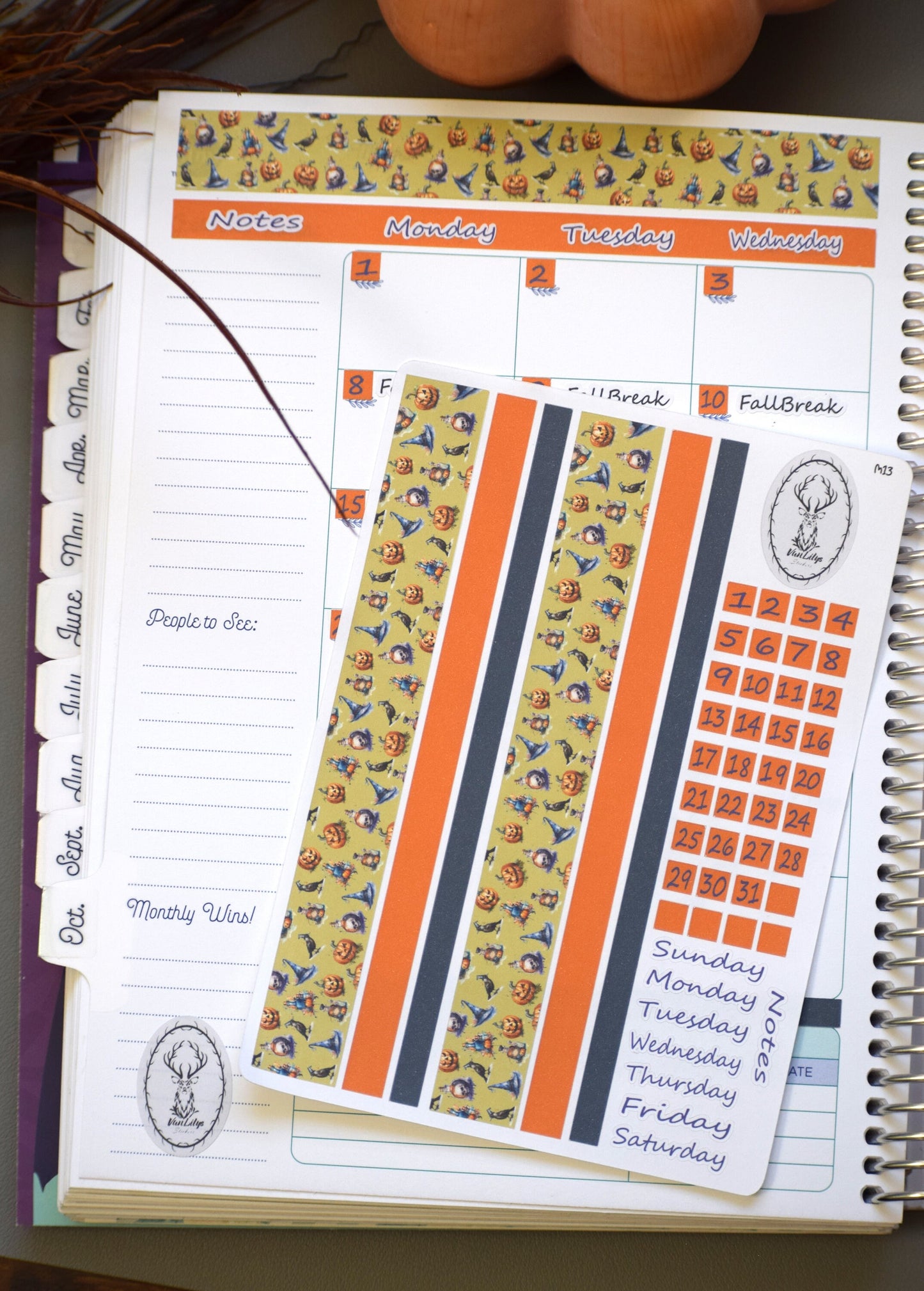 Erin Condren|TBM Monthly Header Sheet, Halloween Theme
