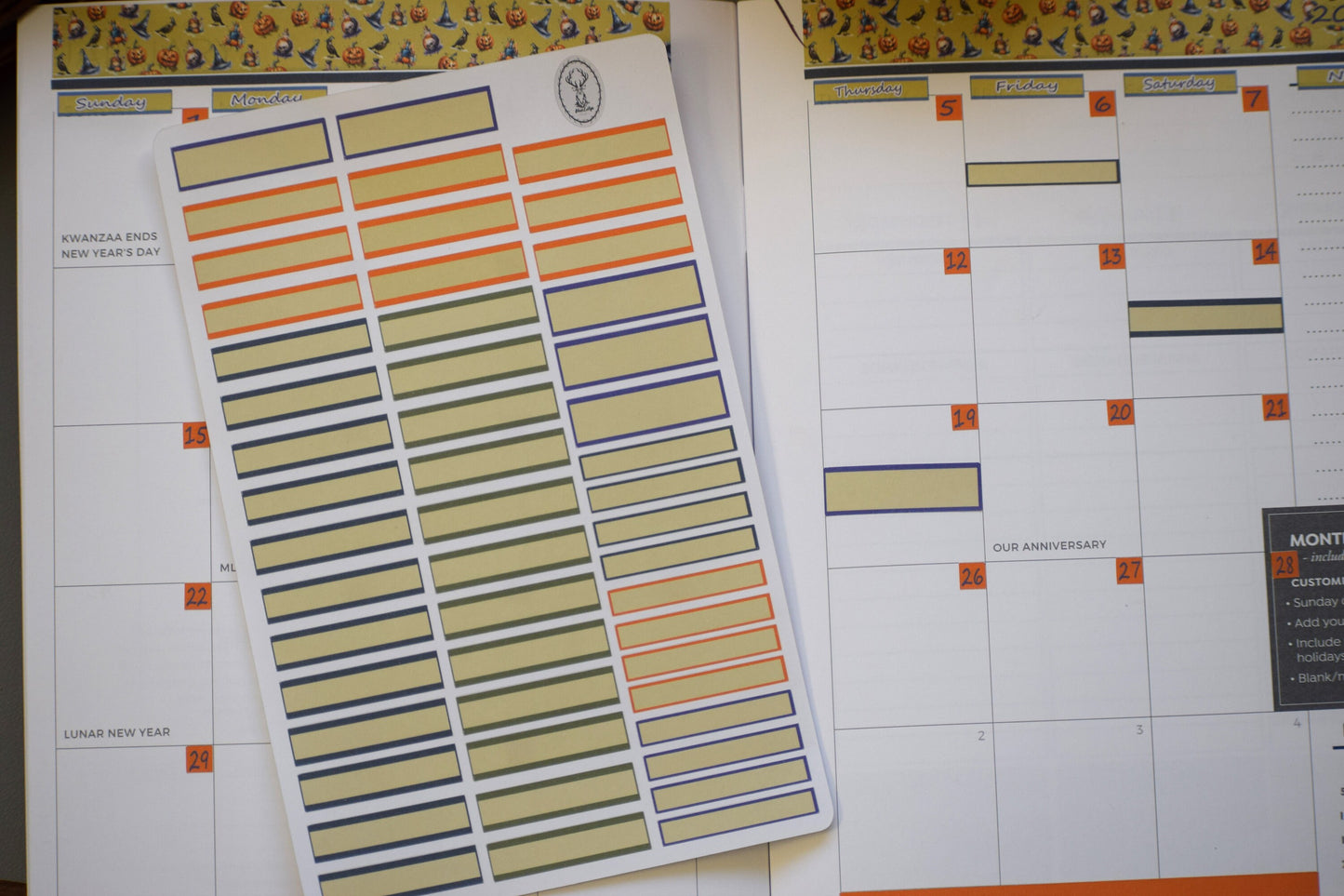Month Labels Planner Sticker Sheet For Monthly Spread, Halloween Color Way