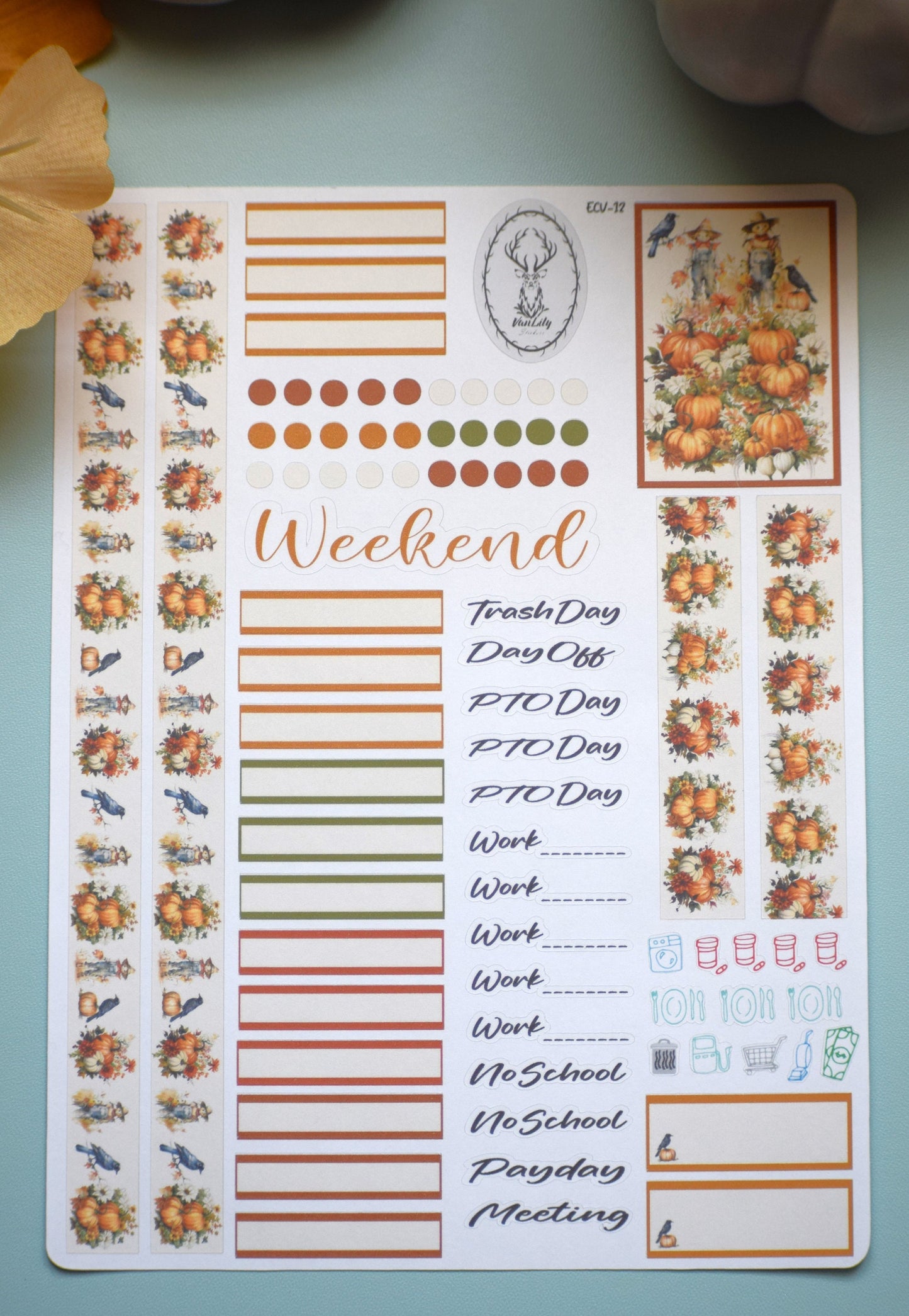 Weekly Planner Sticker Kit #12, Pumpkins and Crows