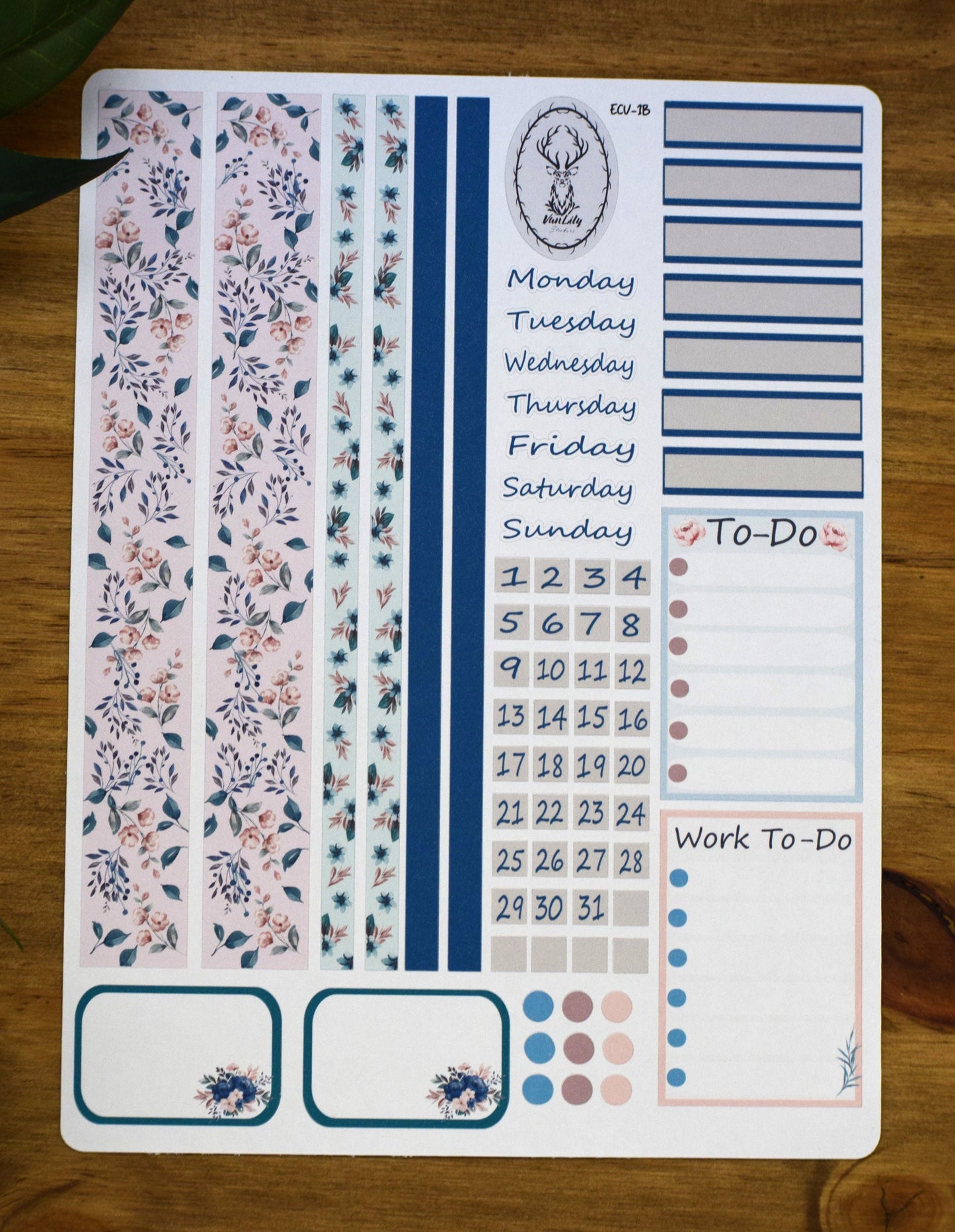 Weekly Planner Sticker Kit, #2 Blue Flowers