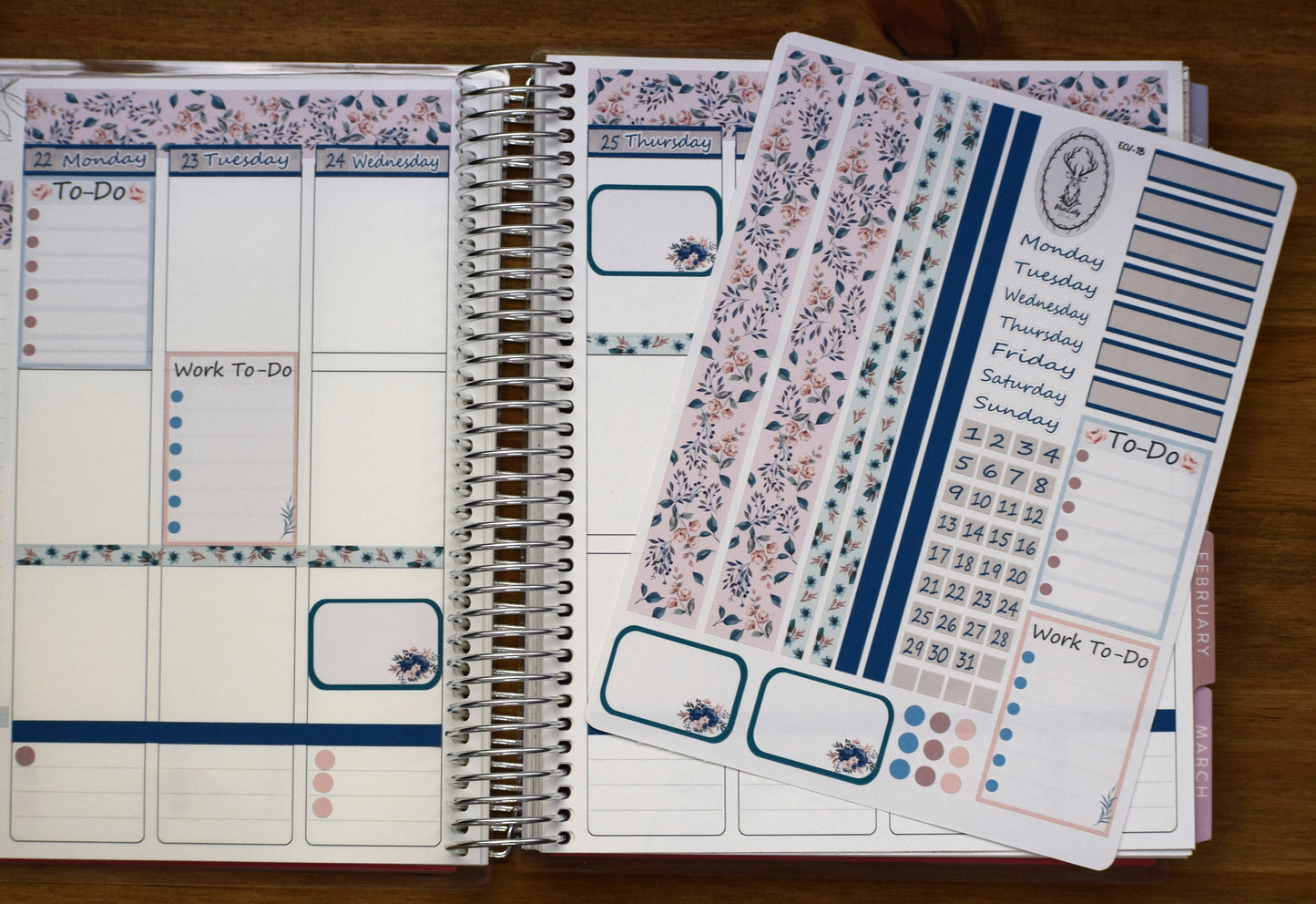 Weekly Planner Sticker Kit, #2 Blue Flowers