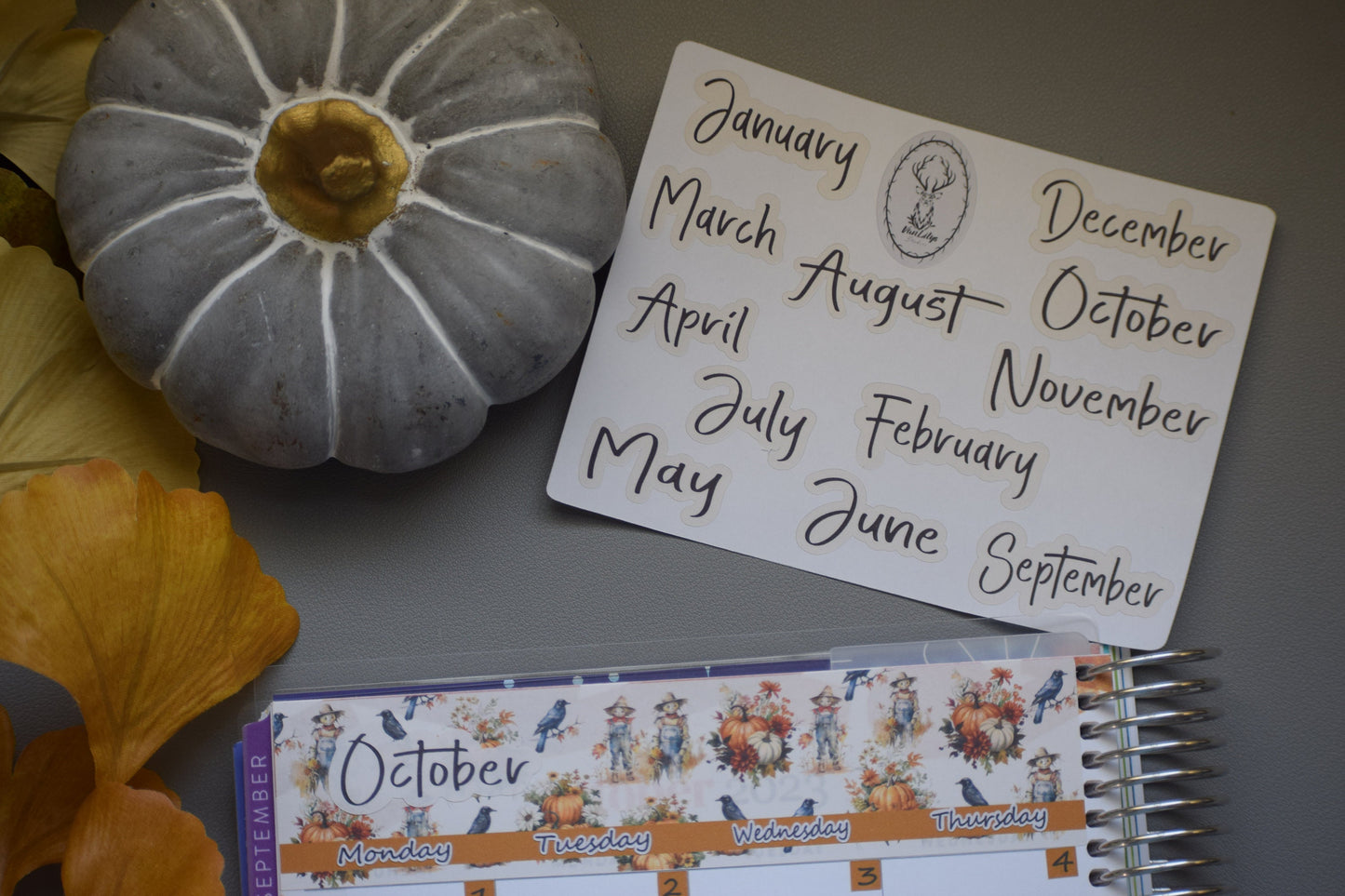 Month Script Stickers for planners