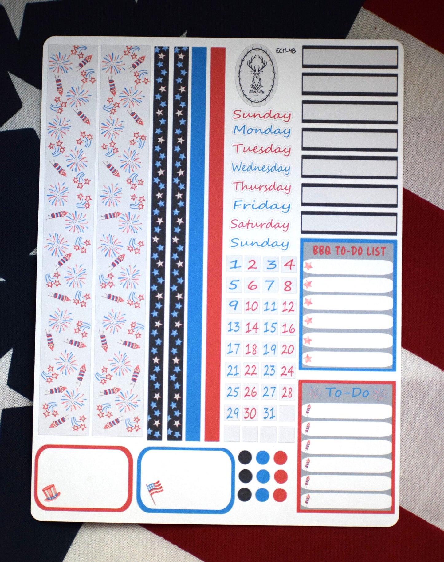 Weekly Planner Sticker Kit, #4 Red White and Blue