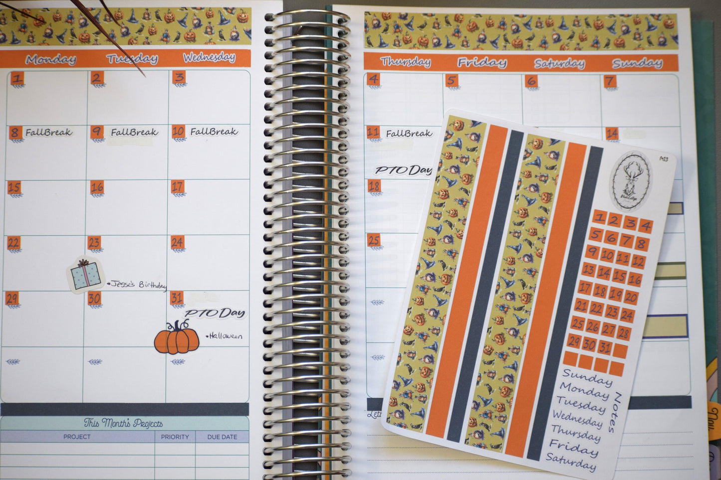 Erin Condren|TBM Monthly Header Sheet, Halloween Theme
