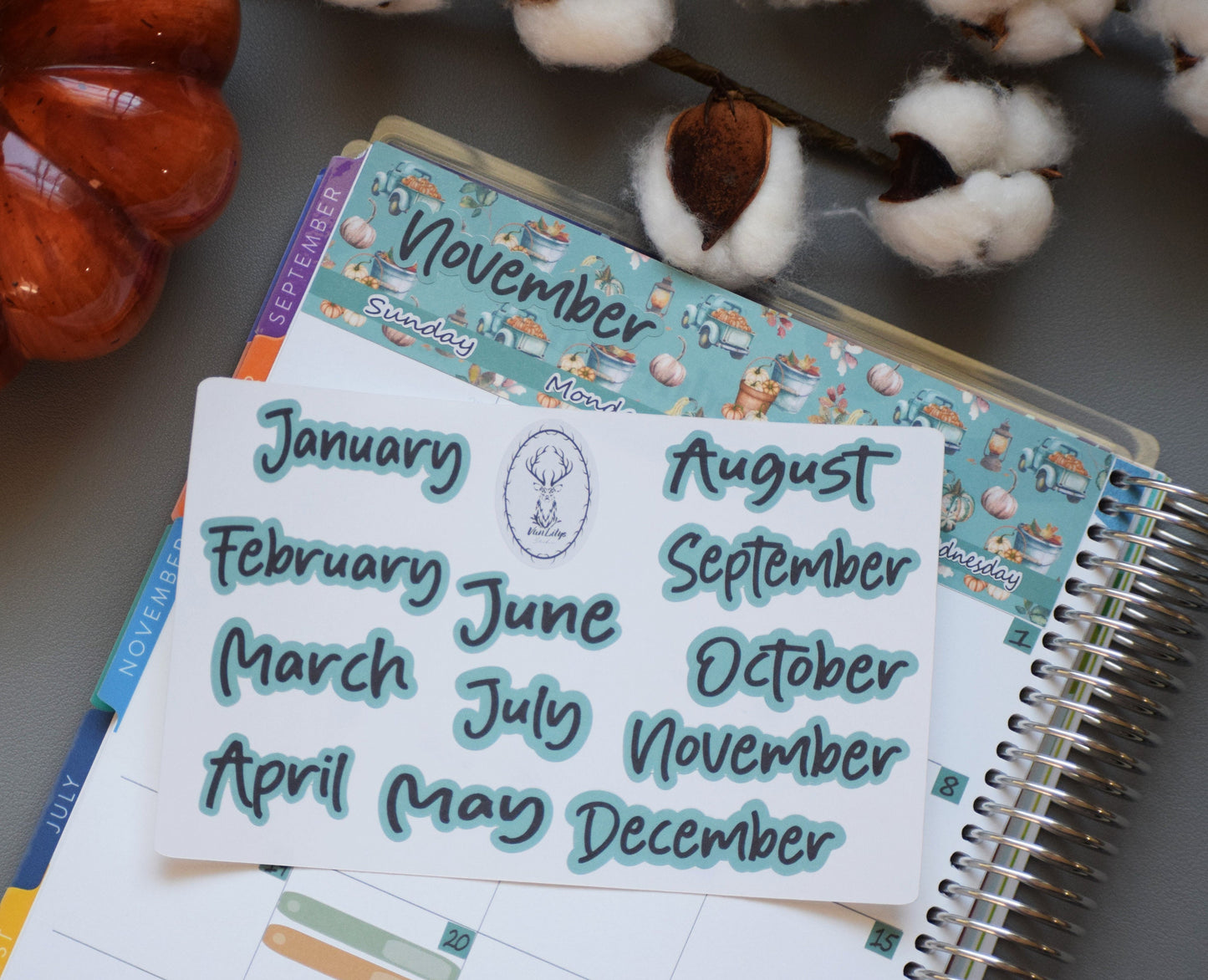 Month Script Stickers for planners