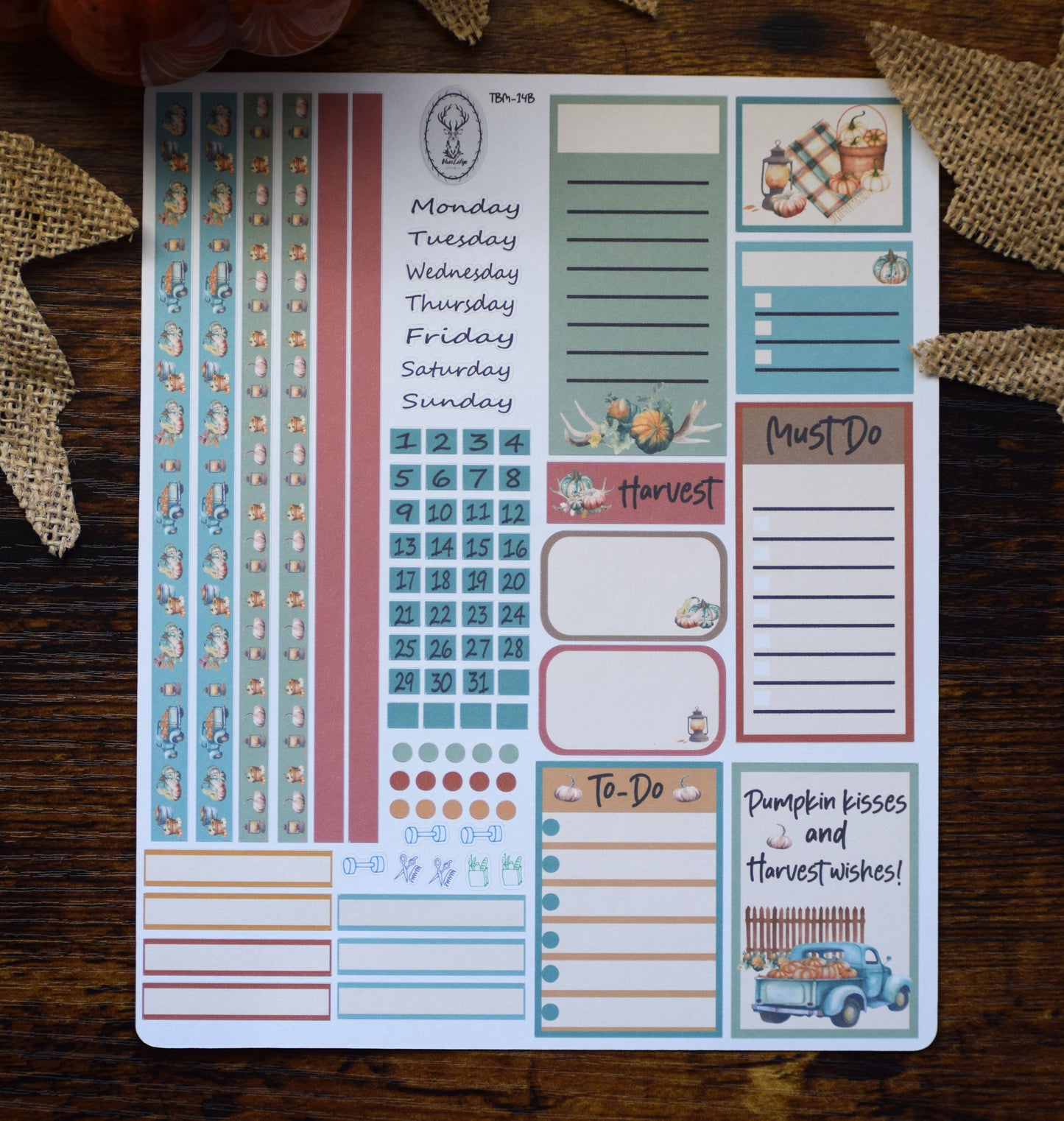 Erin Condren\TBM Monthly Header Sticker Sheet, Autumn Blue Truck
