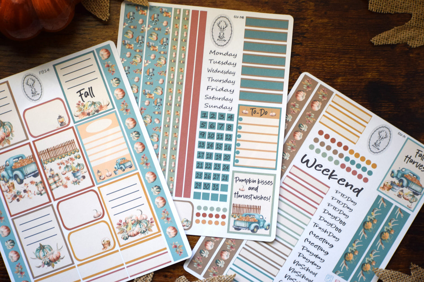 Weekly Planner Sticker Kit #14, Autumn Blue Truck