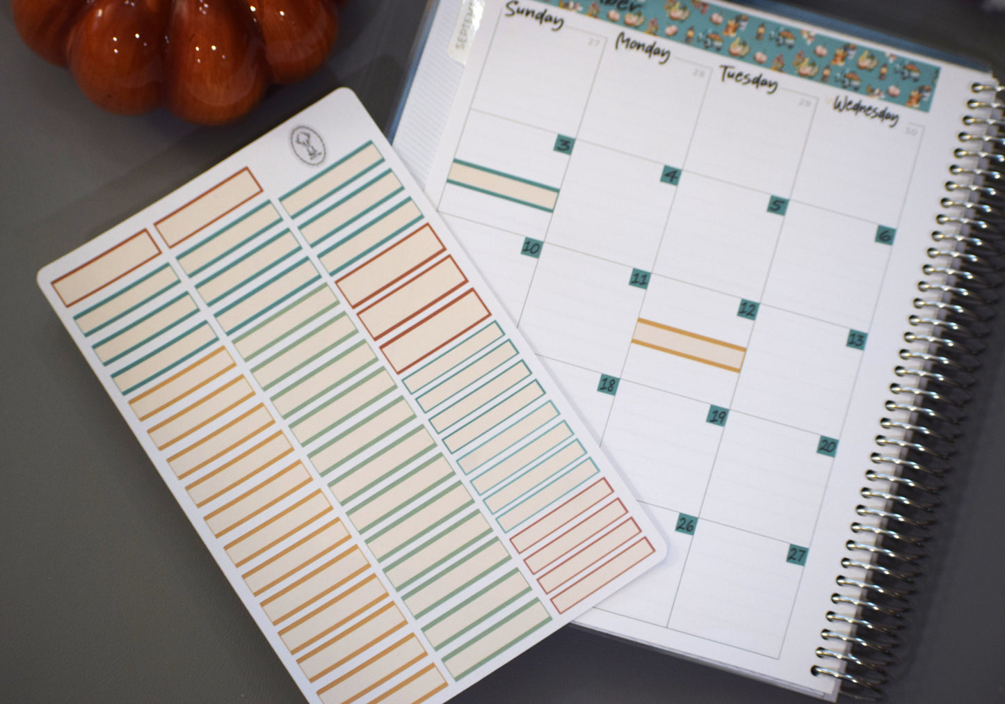 Month Labels Planner Sticker Sheet for Monthly Spread, Autumn Blue Truck Colorway