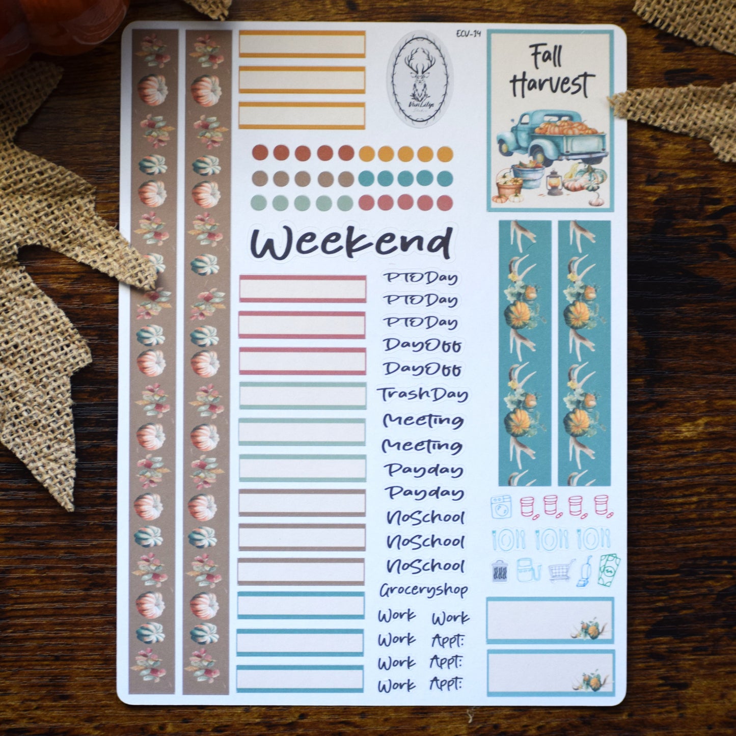 Weekly Planner Sticker Kit #14, Autumn Blue Truck