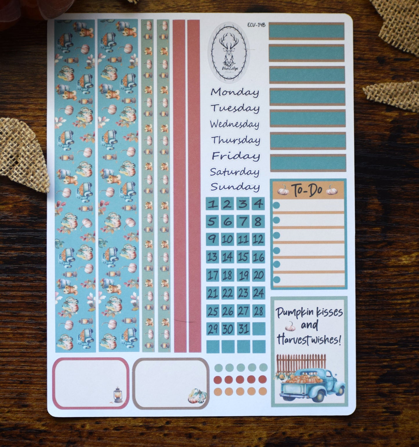 Weekly Planner Sticker Kit #14, Autumn Blue Truck