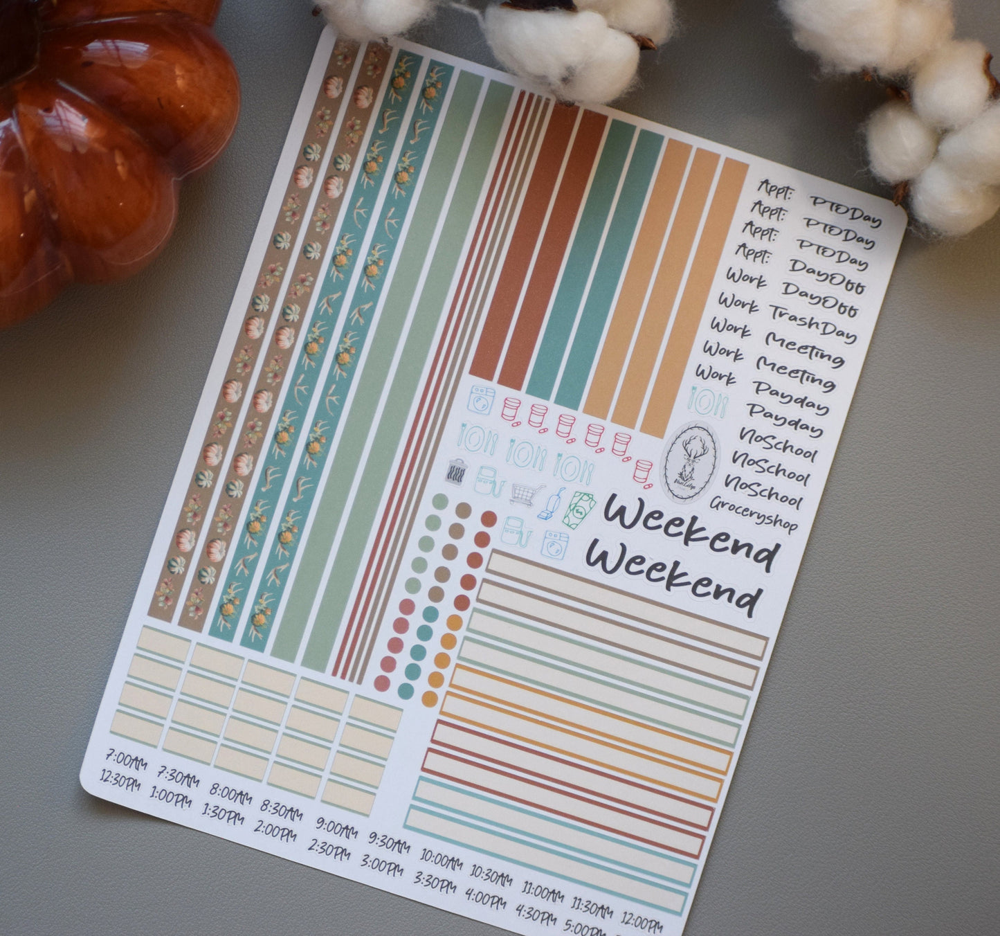 Plum Paper 7x9 Daily Weekly Planner Sticker Kit #14, Autumn Blue Truck