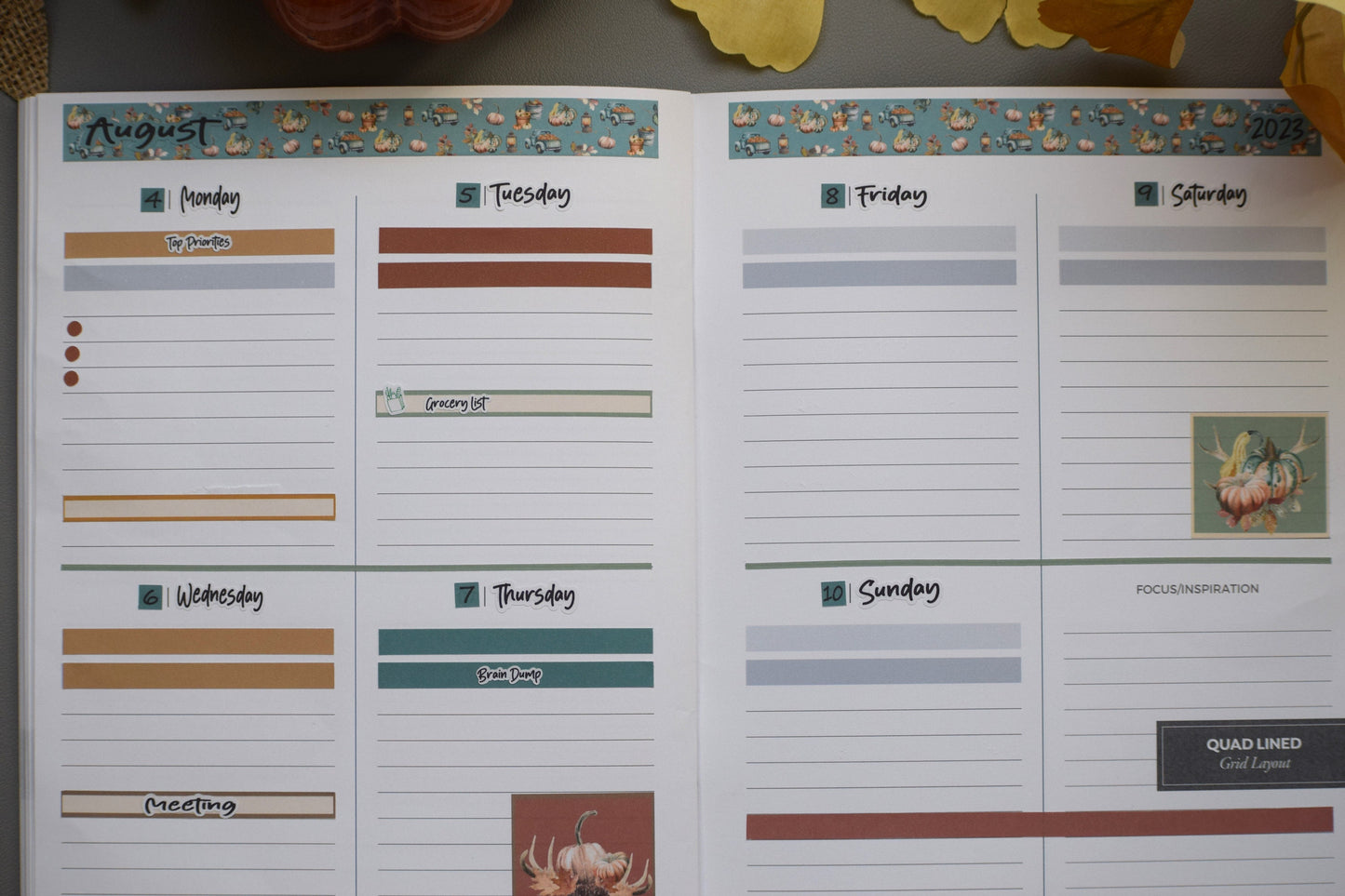 Plum Paper 7x9 Quad Lined And Blank Weekly Planner Sticker Kit #14, Autumn Blue Truck