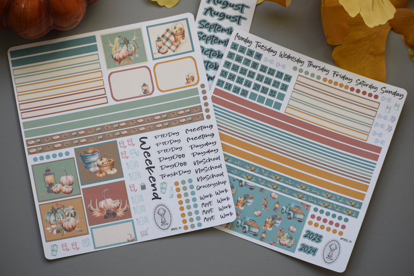 Plum Paper 7x9 Notes and Days Weekly Planner Sticker Kit #14, Autumn Blue Truck