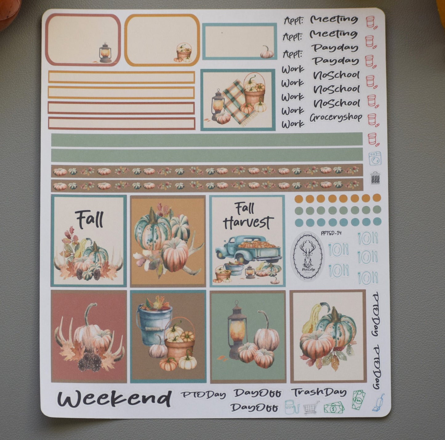 Plum Paper 7x9 Two Sided Days Weekly Planner Sticker Kit #14, Autumn Blue Truck