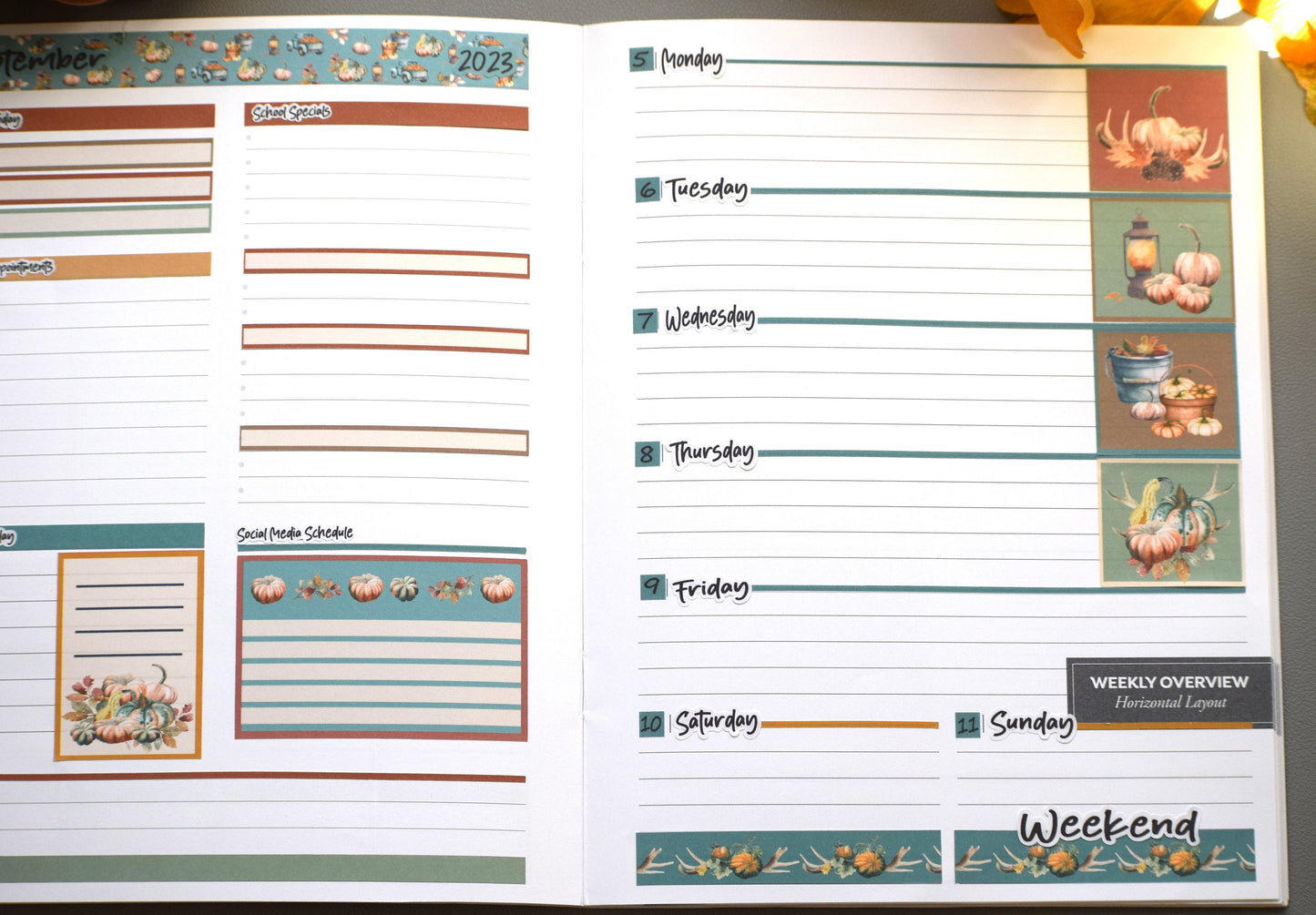 Plum Paper 7x9 Weekly Overview Weekly Planner Sticker Kit #14, Autumn Blue Truck