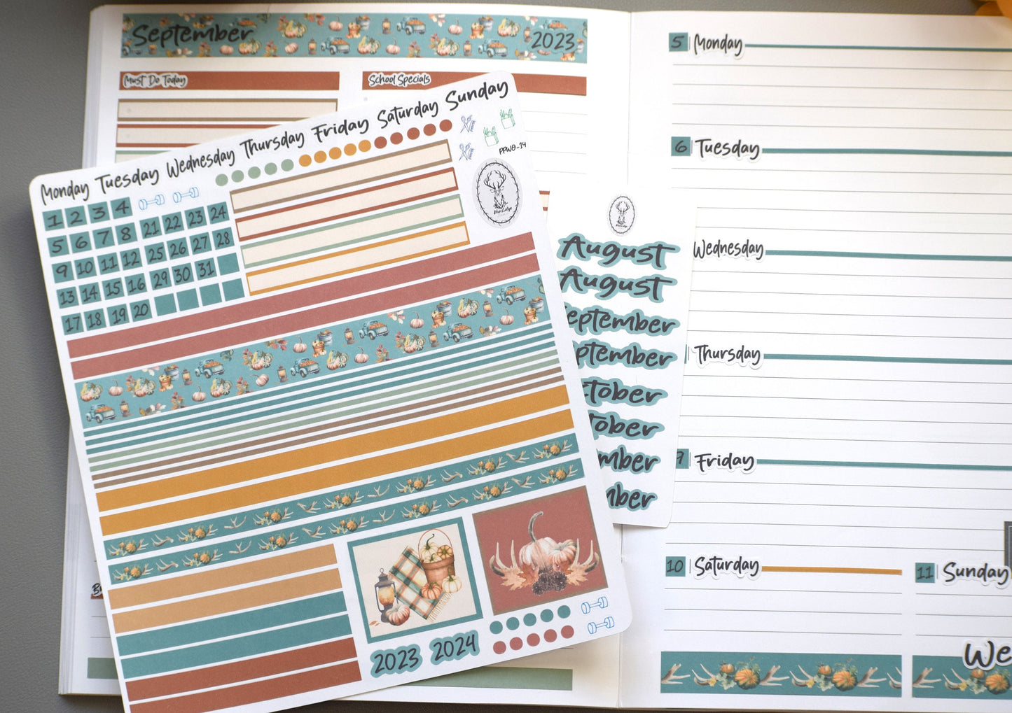 Plum Paper 7x9 Weekly Overview Weekly Planner Sticker Kit #14, Autumn Blue Truck