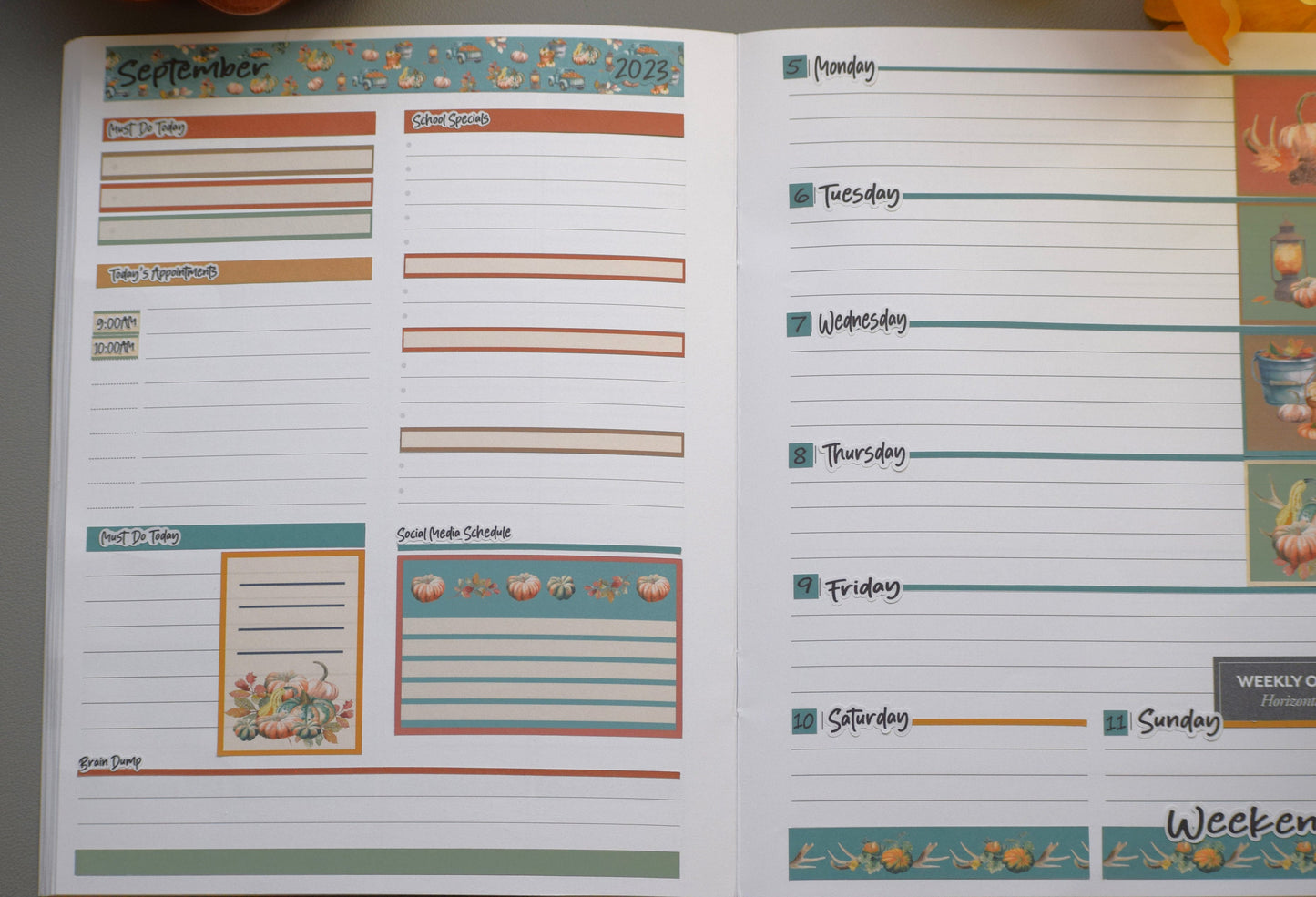 Plum Paper 7x9 Weekly Overview Weekly Planner Sticker Kit #14, Autumn Blue Truck