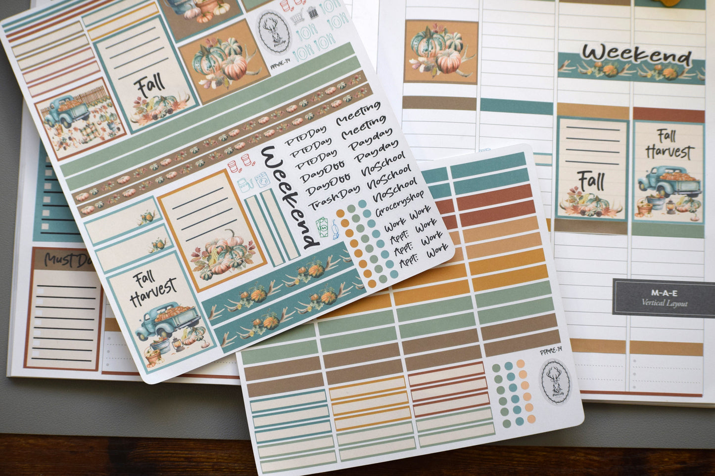 Plum Paper 7x9 MAE Weekly Planner Sticker Kit, #14 Autumn Blue Truck