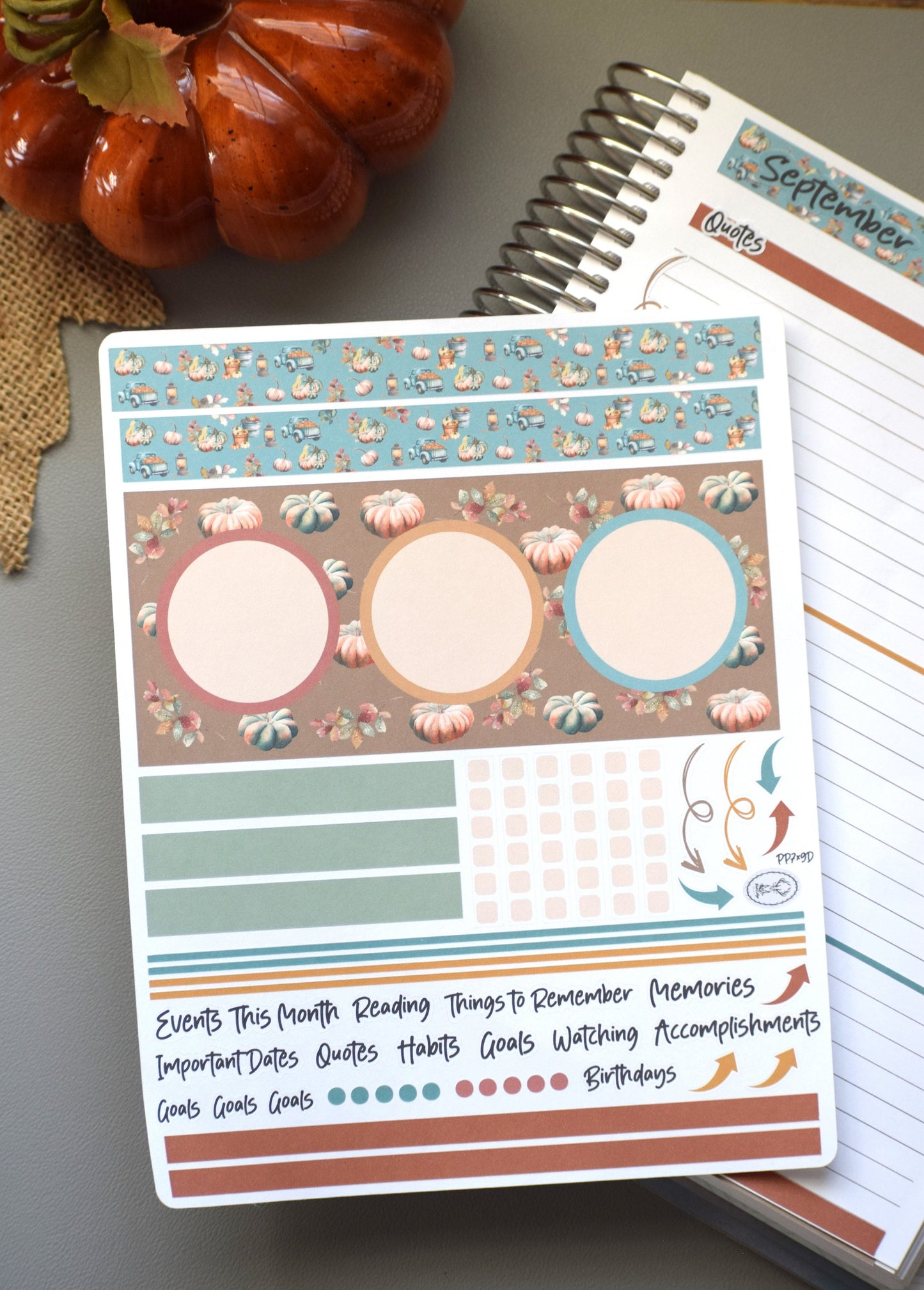 Plum Paper 7x9 Monthly Dashboard Planner Stickers, #14 Autumn Blue Truck