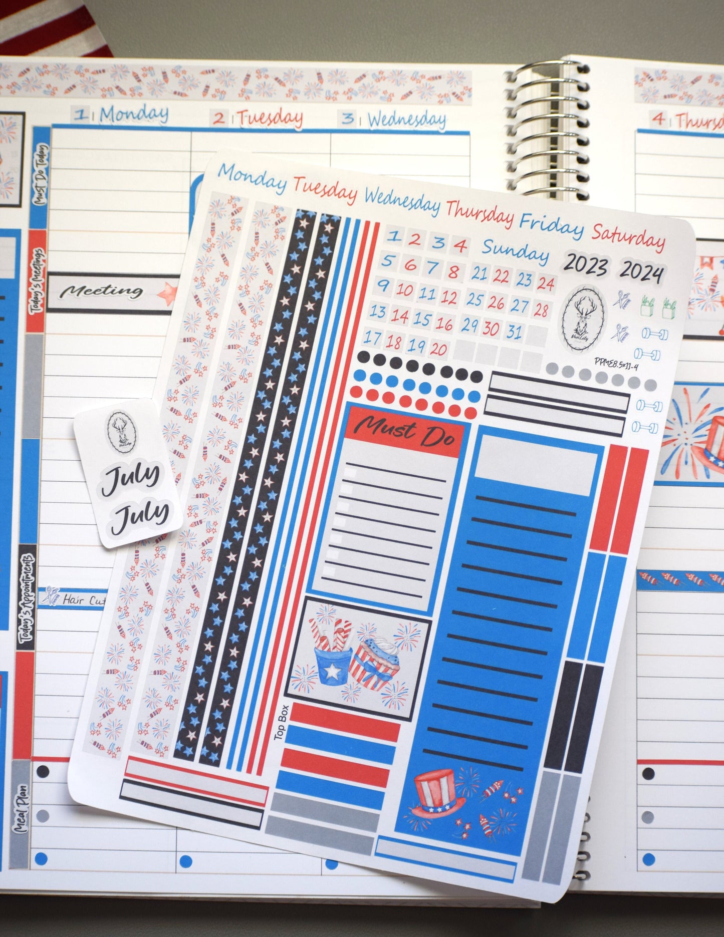 Plum Paper 8.5x11 Large ME Weekly Planner Sticker Kit #4, Red, White And Blue