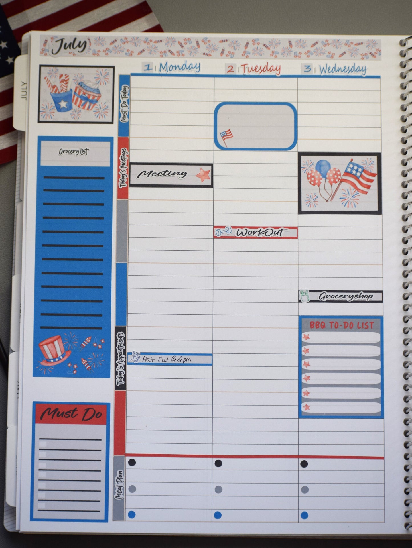 Plum Paper 8.5x11 Large ME Weekly Planner Sticker Kit #4, Red, White And Blue